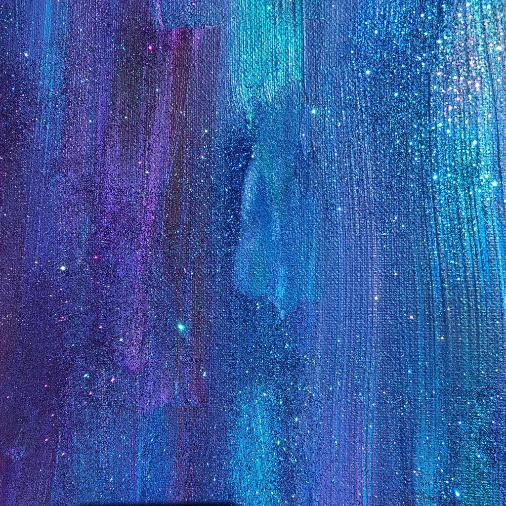 HANDCRAFTED BLUE/PURPLE/GREEN ABSTRACT STARRY NIGHT GLITTER ART
